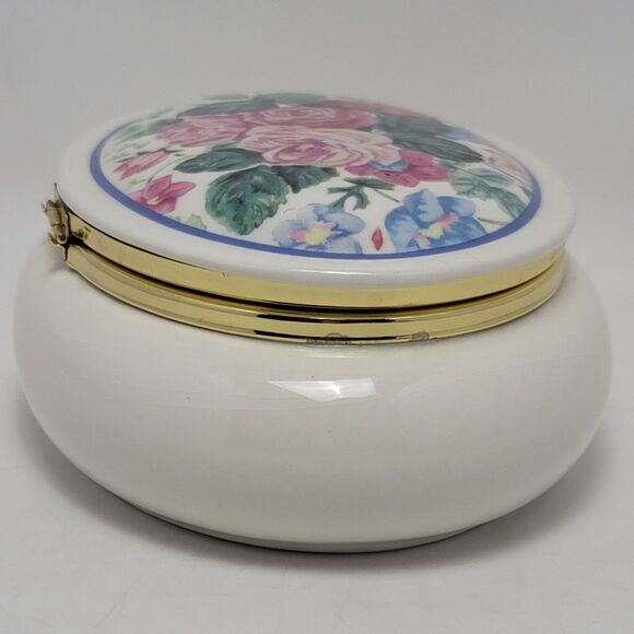 PS 1998 Vintage Floral Porcelain Ceramic Ova Trinket Box Music Jewelry Case - Picture 12 of 12